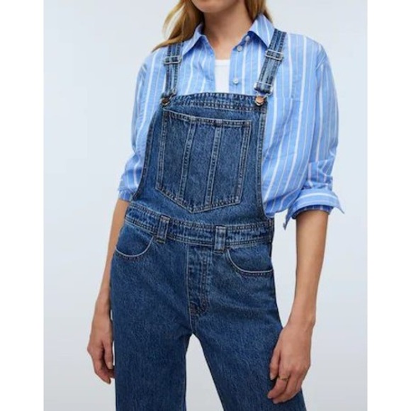 Madewell Denim - Madewell Straight Leg Denim Overalls Bib Pocket Medium Wash Blue Size M